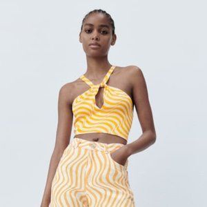 ZARA Orange Zebra Print Crop Top